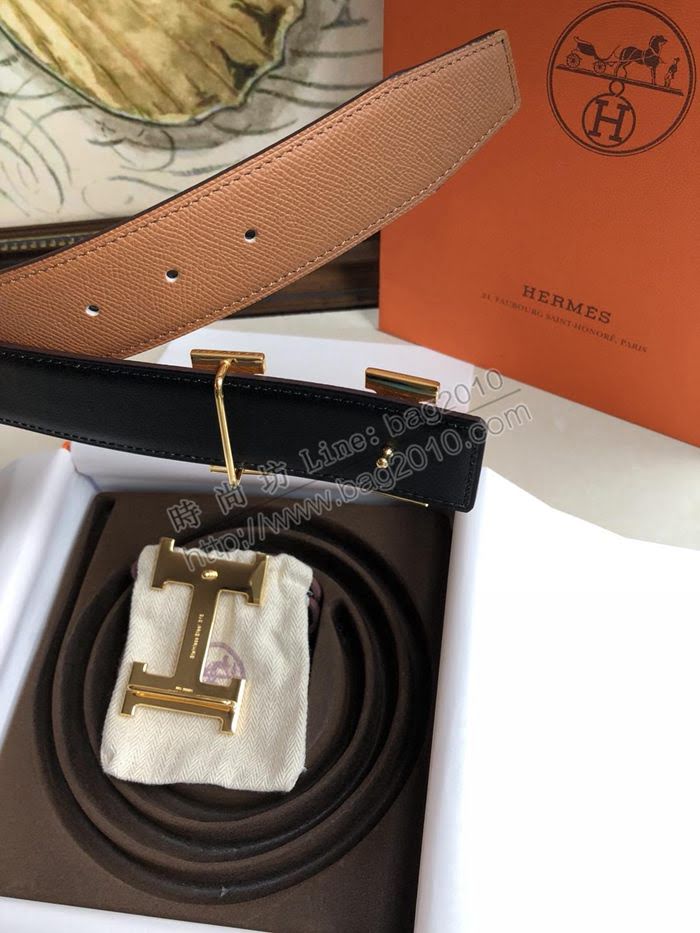 HERMES皮帶 愛馬仕原單 雙面用 原版皮手掌紋 金屬H大Logo 男士腰帶  hgh1970